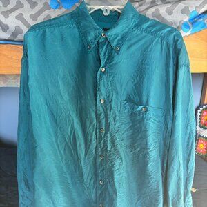 Structure Teal Button Down Silk Blouse